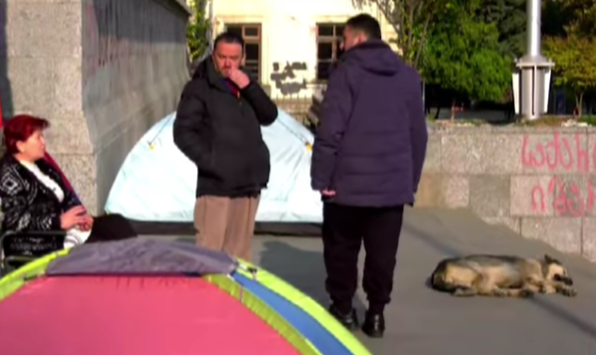 Участники голодовки у парламента Грузии. Стоп-кадр видео телекомпании "Пирвели" от 16.11.25, https://www.youtube.com/watch?v=GHNCoOLkCks&t=230s