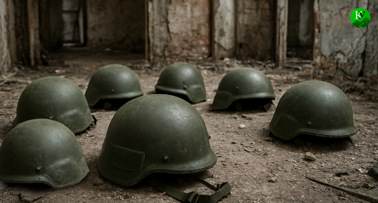 Каски военных. Иллюстрация создана «Кавказским узлом» с помощью ИИ в программе Copilot