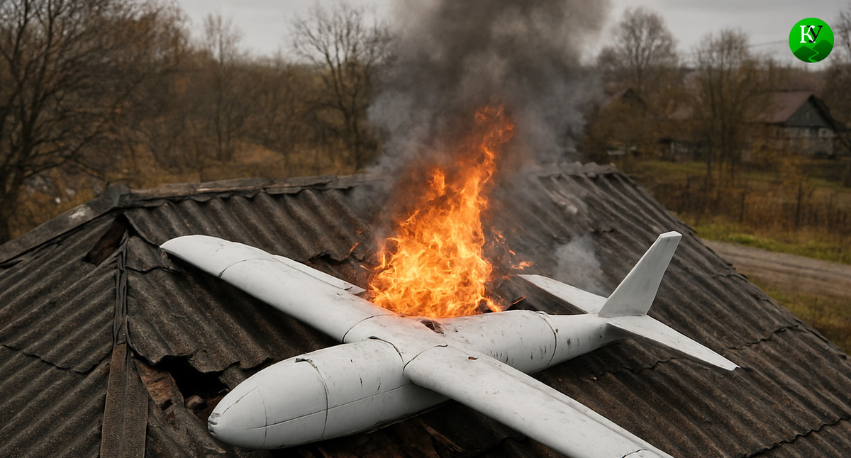 БПЛА повредил частный дом. Иллюстрация создана «Кавказским узлом» с помощью ИИ в программе Copilot
