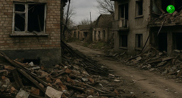 Разрушенные дома. Иллюстрация "Кавказского узла" созданная ИИ при помощи программы Copilot