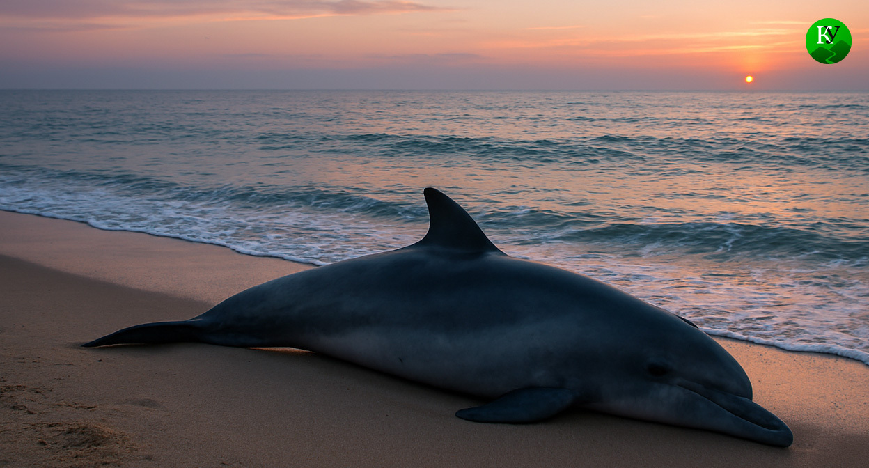 Дельфин не берегу моря. Иллюстрация создана «Кавказским узлом» с помощью ИИ в программе Copilot