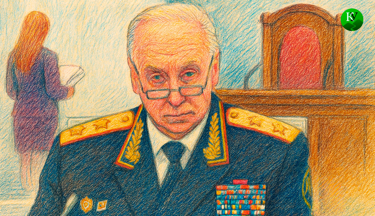 Бастрыкин и сирота в суде. Иллюстрация создана «Кавказским узлом» с помощью ИИ в программе Copilot