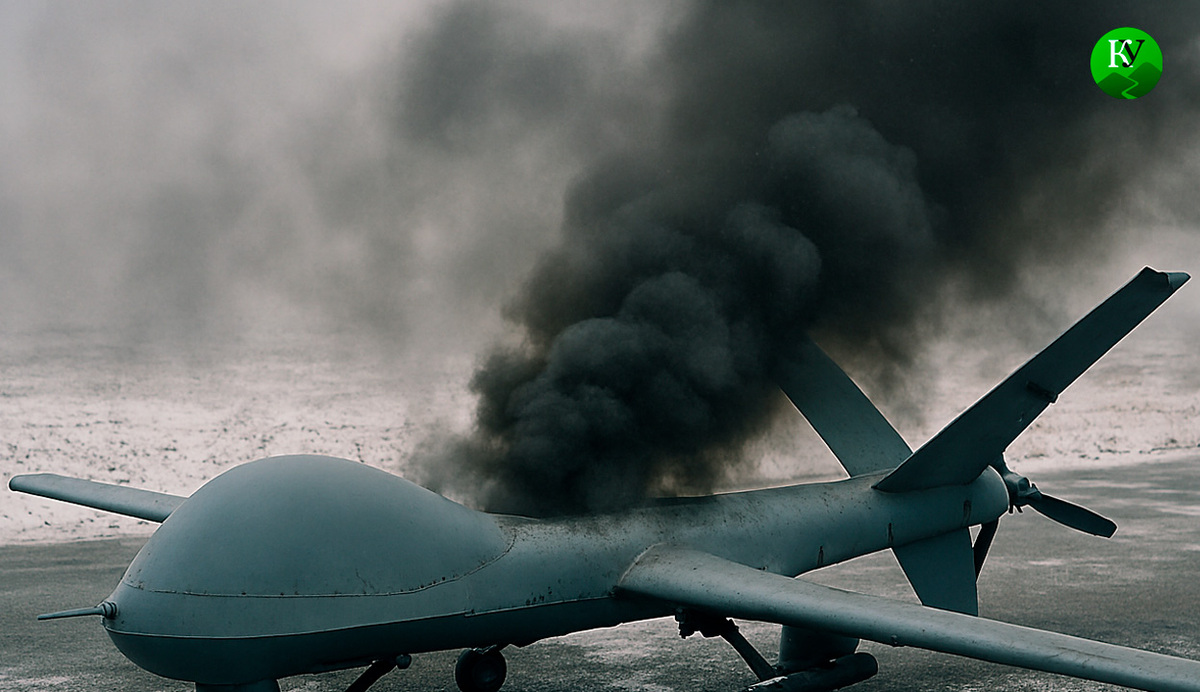 Подбитый БПЛА. Иллюстрация создана «Кавказским узлом» с помощью ИИ в программе Copilot