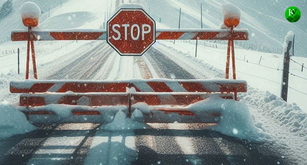 Перекрытая дорога. Иллюстрация создана «Кавказским узлом» с помощью ИИ в программе Copilot