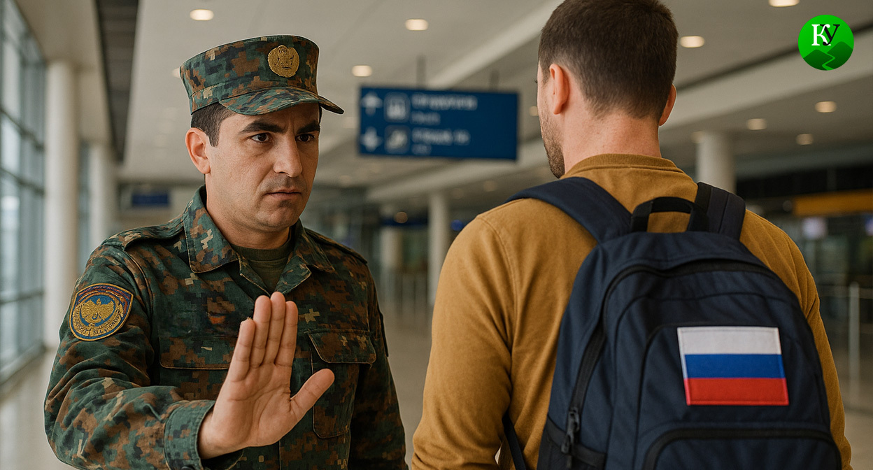 Пограничник в аэропорту. Иллюстрация создана «Кавказским узлом» с помощью ИИ в программе Copilot