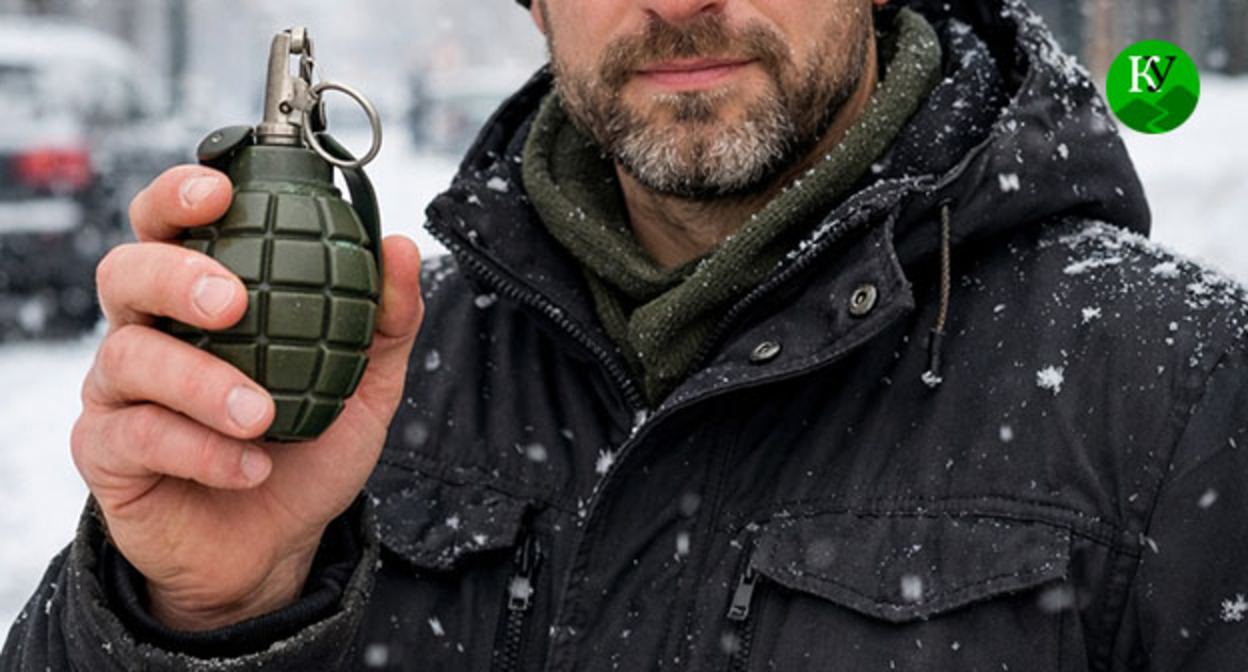 Мужчина с гранатой. Иллюстрация создана "Кавказским узлом" при помощи ИИ в программе Copilot