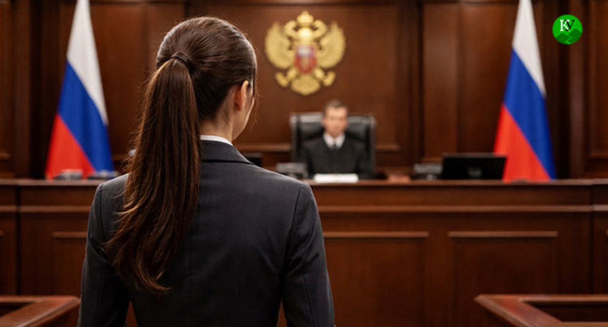 Женщина в зале суда. Иллюстрация создана "Кавказским узлом" при помощи ИИ в программе Copilot