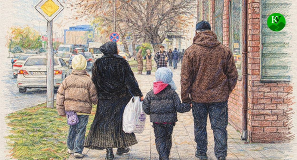 Жители Чечни. Иллюстрация создана "Кавказским узлом" при помощи ИИ в программе Copilot