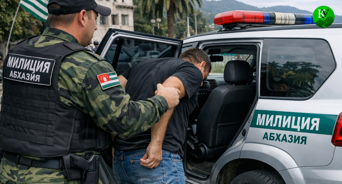 Задержание в Абхазии. Иллюстрация создана «Кавказским узлом» с помощью ИИ в программе Copilot Задержание в Абхазии. Иллюстрация создана «Кавказским узлом» с помощью ИИ в программе Copilot