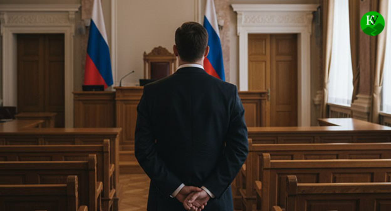 Мужчина в зале суда. Иллюстрация создана "Кавказским узлом" при помощи ИИ в программе Copilot