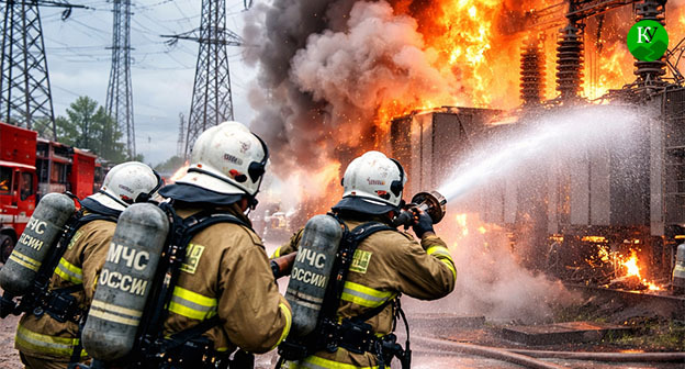 Тушение пожара. Иллюстрация создана "Кавказским узлом" при помощи ИИ в программе Copilot