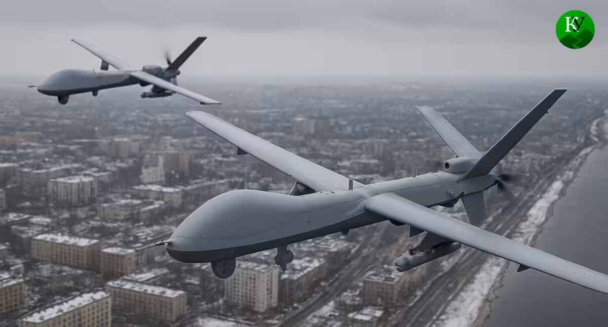 БПЛА в полете. Иллюстрация создана «Кавказским узлом» с помощью ИИ в программе Copilot