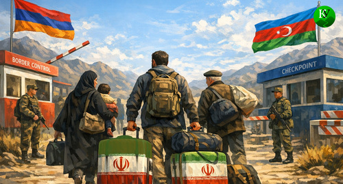 Беженцы из Ирана. Иллюстрация создана «Кавказским узлом» с помощью ИИ в программе Copilot Беженцы из Ирана. Иллюстрация создана «Кавказским узлом» с помощью ИИ в программе Copilot