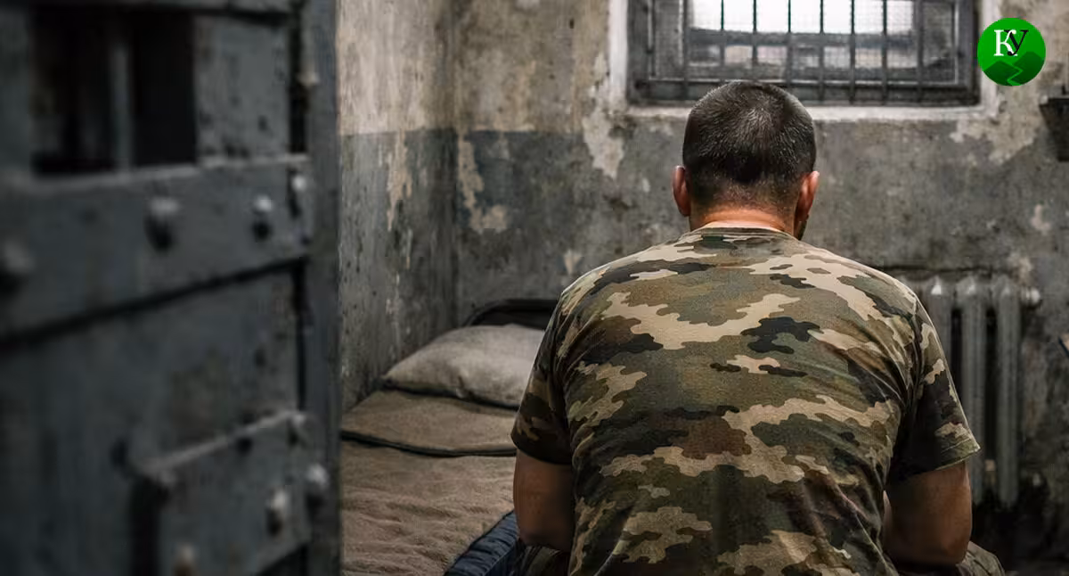 Военный в камере. Иллюстрация создана «Кавказским узлом» с помощью ИИ в программе Copilot