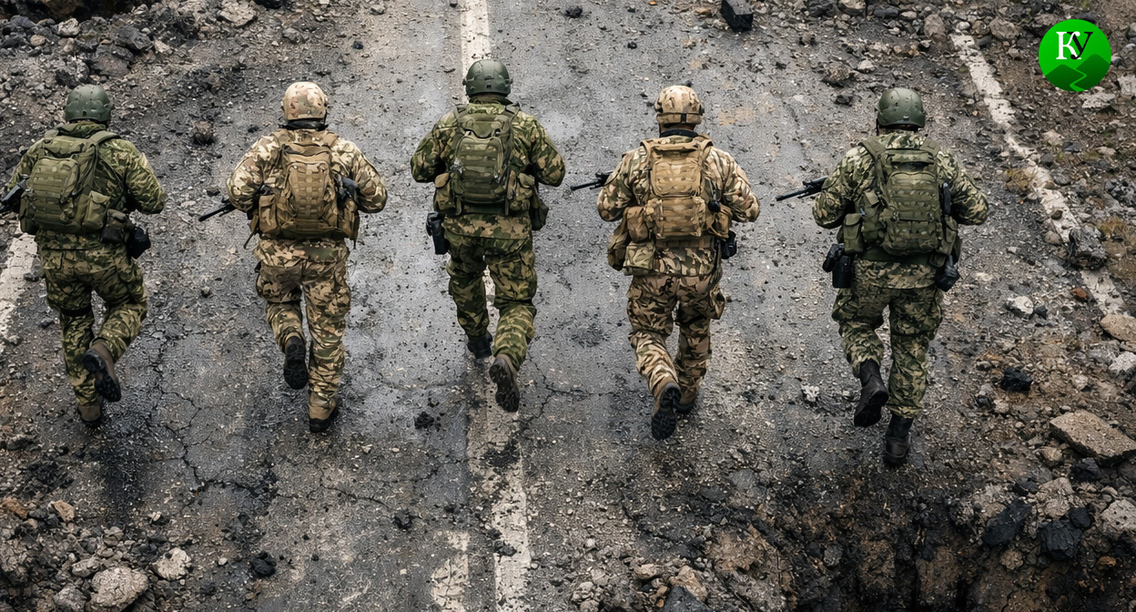 Военные на СВО. Иллюстрация создана «Кавказским узлом» с помощью ИИ в программе Copilot