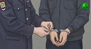 Сотрудник полиции надевает наручники на мужчину. Иллюстрация создана "Кавказским узлом" при помощи ИИ в программе Copilot