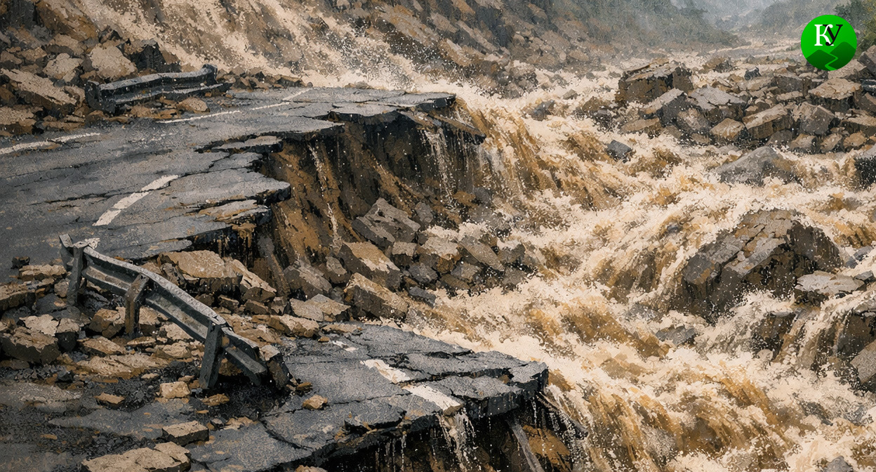 Селевой поток. Иллюстрация создана «Кавказским узлом» с помощью ИИ в программе Copilot