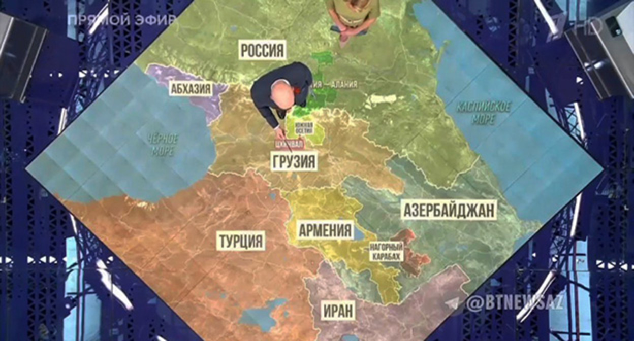 Карта на которой отмечен Нагорный Карабах. Первый канал. Скриншот видео https://www.1tv.ru/