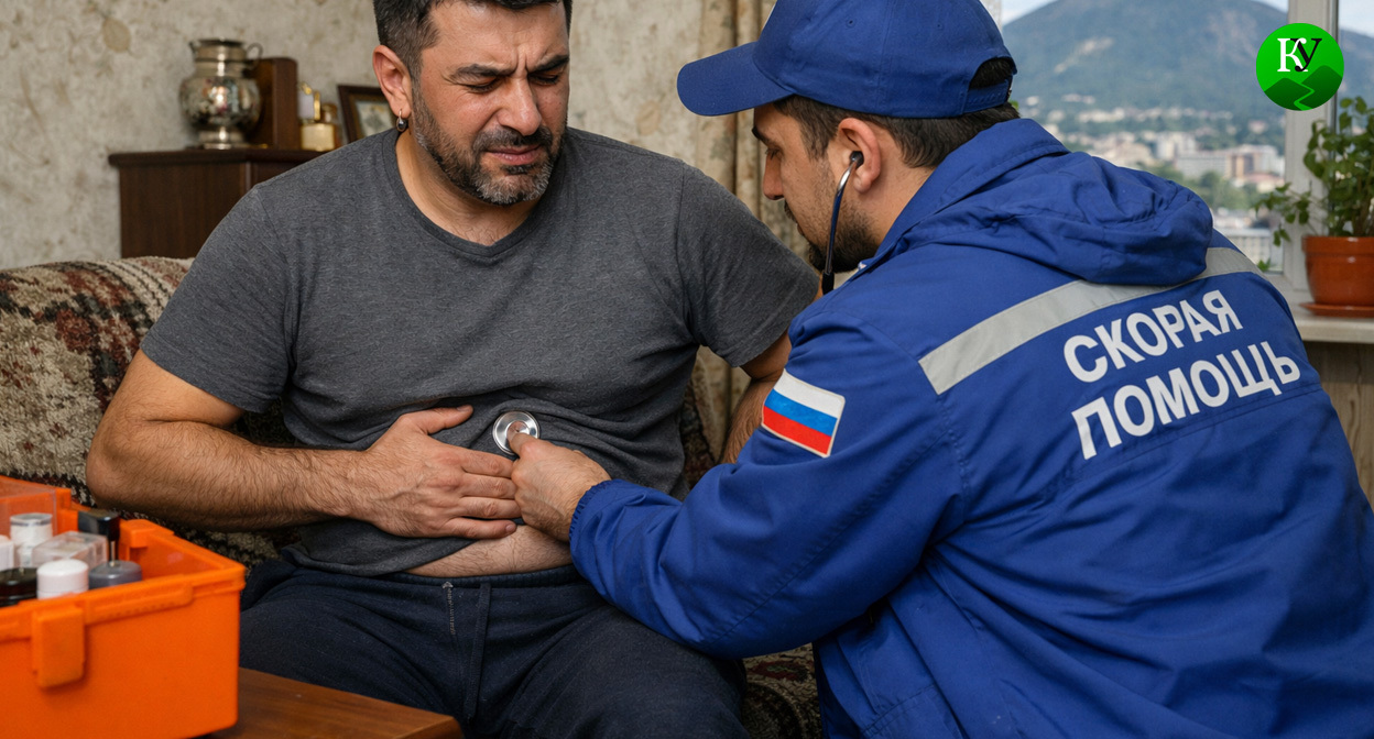 Боль в животе. Иллюстрация создана «Кавказским узлом» с помощью ИИ в программе Copilot