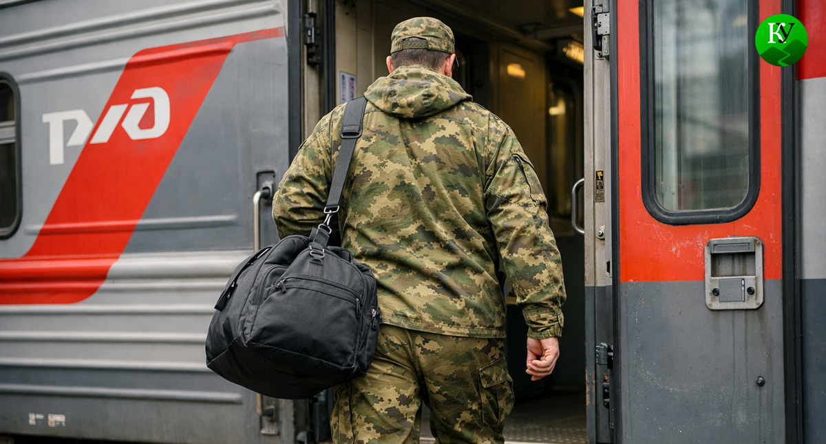 Военный садится в поезд. Иллюстрация создана «Кавказским узлом» с помощью ИИ в программе Copilot Военный садится в поезд. Иллюстрация создана «Кавказским узлом» с помощью ИИ в программе Copilot