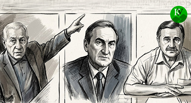 Маркс Шахмурзов, Хаким Кучмезов, Валерий Хатажуков (слева направо). Иллюстрация создана "Кавказским узлом" при помощи ИИ в программе Copilot