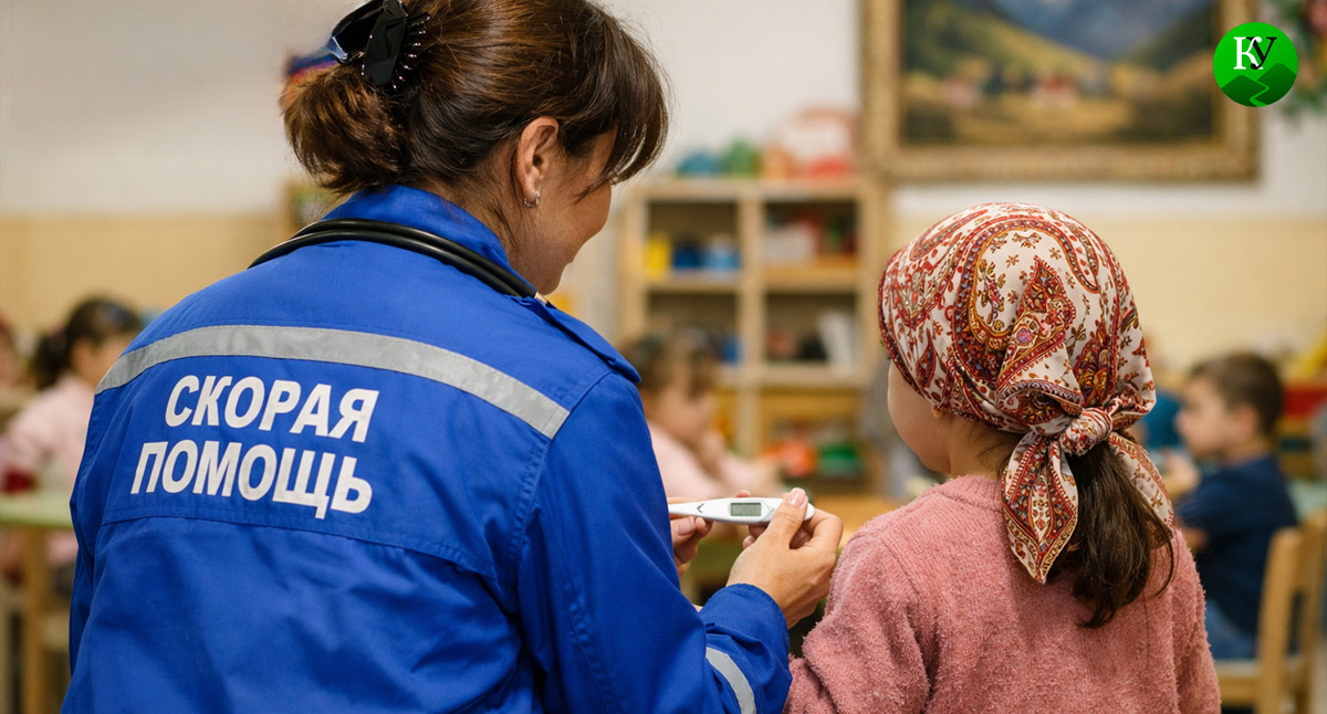 Врач осматривает девочку. Иллюстрация создана «Кавказским узлом» с помощью ИИ в программе Copilot