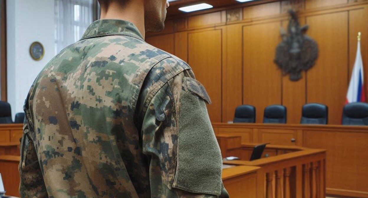 Военнослужащий в зале суда. Иллюстрация создана "Кавказским узлом" при помощи ИИ в программе Copilot Военнослужащий в зале суда. Иллюстрация создана "Кавказским узлом" при помощи ИИ в программе Copilot