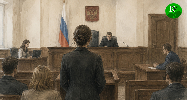 Женщина в зале суда. Иллюстрация создана "Кавказским узлом" при помощи ИИ в программе Copilot
