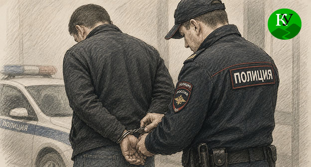Сотрудник полиции надевает наручники на мужчину. Иллюстрация создана "Кавказским узлом" при помощи ИИ в программе Copilot Сотрудник полиции надевает наручники на мужчину. Иллюстрация создана "Кавказским узлом" при помощи ИИ в программе Copilot