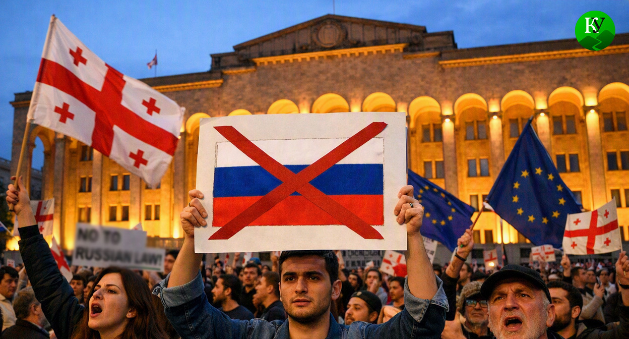 Протестующие в Тбилиси. Иллюстрация создана «Кавказским узлом» с помощью ИИ в программе Copilot Протестующие в Тбилиси. Иллюстрация создана «Кавказским узлом» с помощью ИИ в программе Copilot