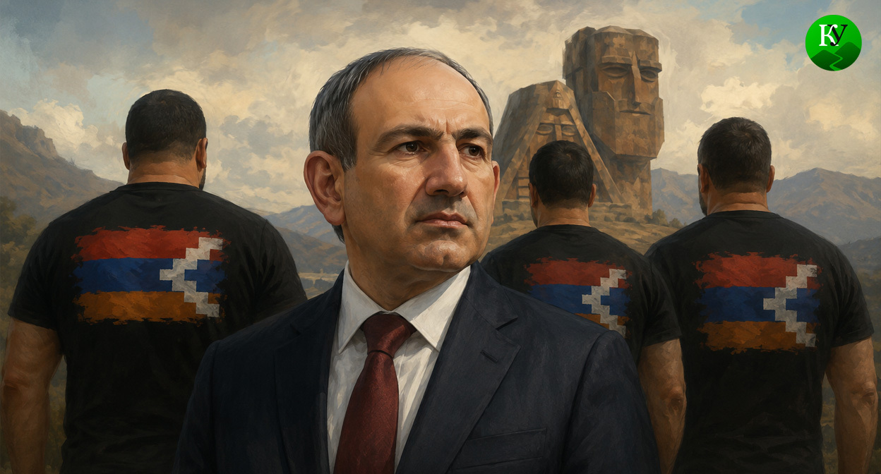 Пашинян и карабахские беженцы. Иллюстрация создана «Кавказским узлом» с помощью ИИ в программе Copilot