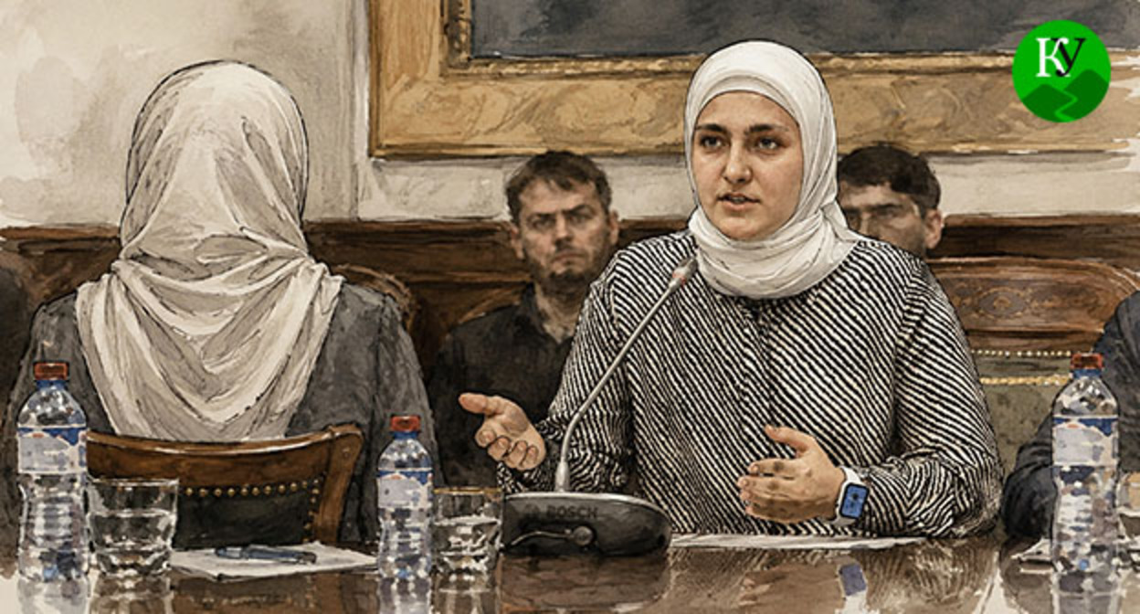 Айшат Кадырова общается с женщиной. Иллюстрация создана "Кавказским узлом" с помощью ИИ в программе Copilot Айшат Кадырова общается с женщиной. Иллюстрация создана "Кавказским узлом" с помощью ИИ в программе Copilot
