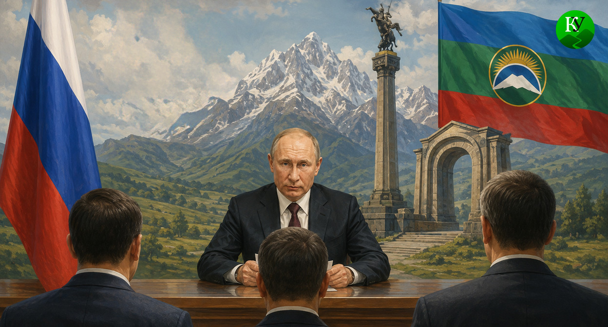 Путин и кандидаты. Иллюстрация создана «Кавказским узлом» с помощью ИИ в программе Copilot Путин и кандидаты. Иллюстрация создана «Кавказским узлом» с помощью ИИ в программе Copilot