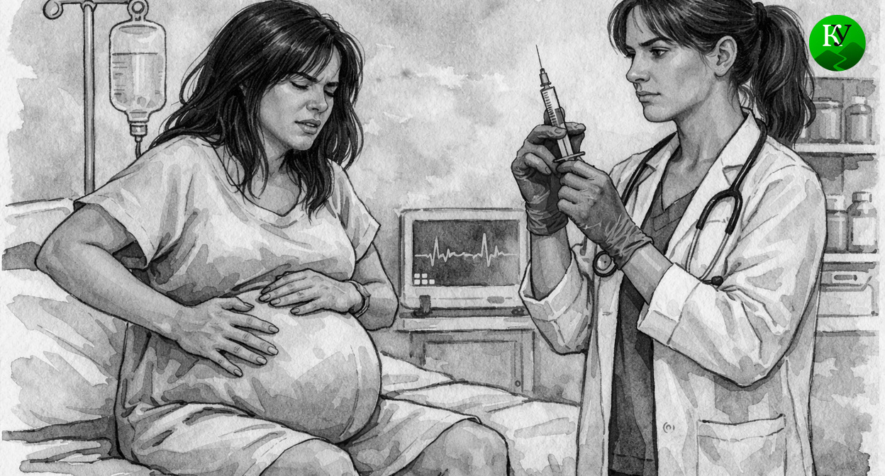 Беременная девушка в больнице. Иллюстрация создана «Кавказским узлом» с помощью ИИ в программе Copilot