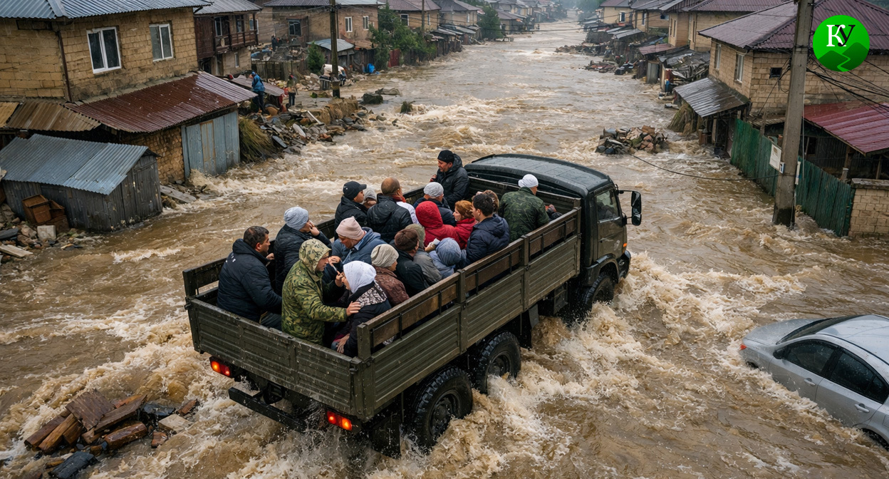 Потоп в селе. Иллюстрация создана «Кавказским узлом» с помощью ИИ в программе Copilot Потоп в селе. Иллюстрация создана «Кавказским узлом» с помощью ИИ в программе Copilot