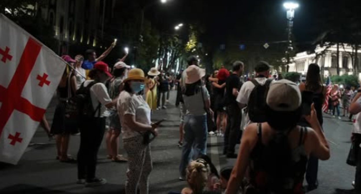 Акция протеста у парламента Грузии. Скриншот фото Publika, https://www.facebook.com/photo/?fbid=1537809054285306&set=a.715406393192247.