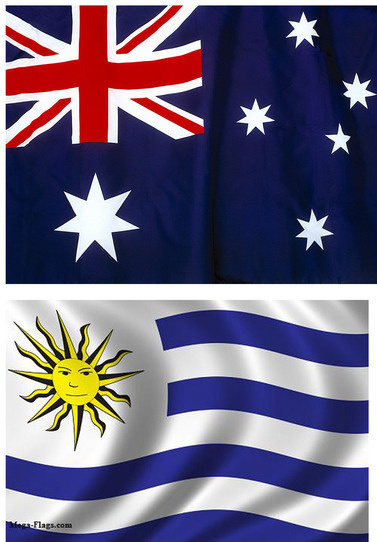 Флаги Австралии и Уругвая.